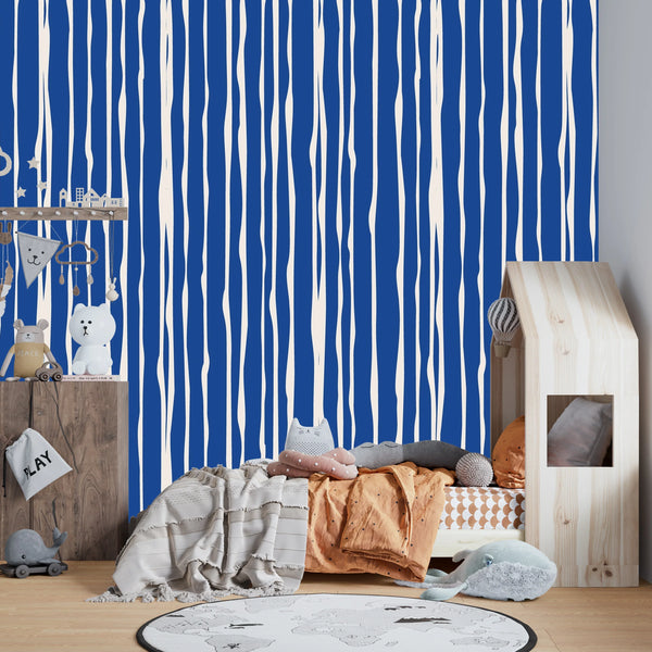 Blue and White Stripes Wallpaper, Seamless Pattern Mural, Oversized Custom Size Wall Art, Non-Woven, Non-Adhesive, Modern Wall Paper, Removable