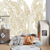 Horizontal Golden Leaves Wallpaper, Seamless Pattern Mural, Oversized Custom Size Wall Art, Non-Woven, Non-Adhesive, Modern Wall Paper, Removable