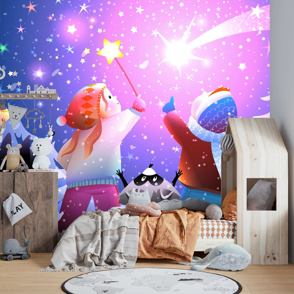 Kids and Animals Wallpaper, Magical Scene Mural, Oversized Custom Size Wall Art, Non-Woven, Non-Adhesive, Modern Wall Paper, Removable