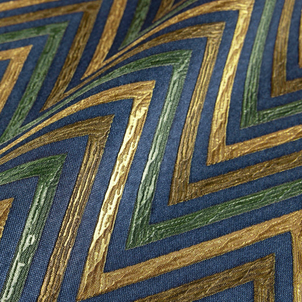 Chevron Wallpaper, Green, Blue, Yellow Geometric Deep Embossed Zigzag Pattern Geometric Wallcovering - Walloro High End Wallcoverings & More