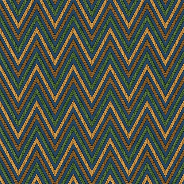 Chevron Wallpaper, Green, Blue, Yellow Geometric Deep Embossed Zigzag Pattern Geometric Wallcovering - Walloro High End Wallcoverings & More