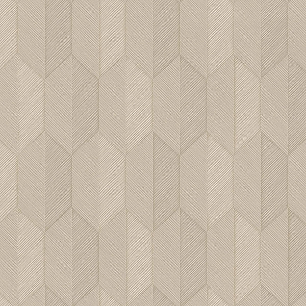 Contemporary 3D Embossed Geometric Wallpaper, Beige Modern Chevron Herringbone Shapes Wallcovering, Sturdy, Large 177 sq ft Roll - Walloro High End Wallcoverings & More