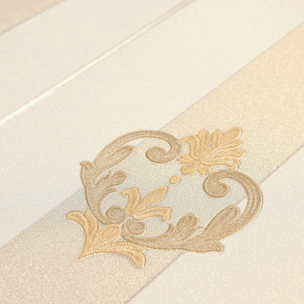 Cream Ornate Striped Wallpaper, Deep Embossed Regal Vintage Damask Wallcovering - Walloro High End Wallcoverings & More