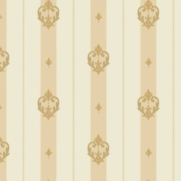 Cream Ornate Striped Wallpaper, Deep Embossed Regal Vintage Damask Wallcovering - Walloro High End Wallcoverings & More