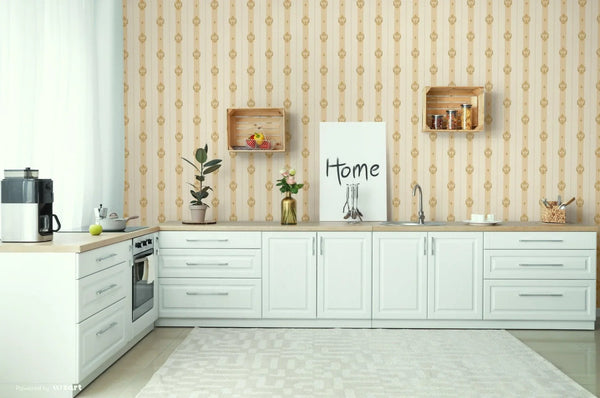 Cream Ornate Striped Wallpaper, Deep Embossed Regal Vintage Damask Wallcovering - Walloro High End Wallcoverings & More