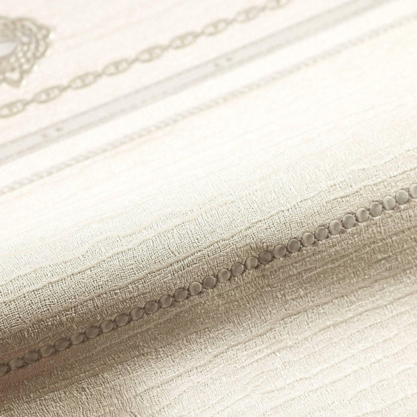 Decorative Striped Embossed Wallpaper, White, Silver 3D Boho Art Deco Ornate Home Wall Decor, Washable - Walloro High End Wallcoverings & More