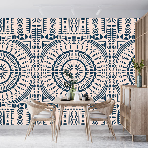 Tribal Aztec Wallpaper, Seamless Pattern Mural, Oversized Custom Size Wall Art, Non-Woven, Non-Adhesive, Modern Wall Paper, Removable