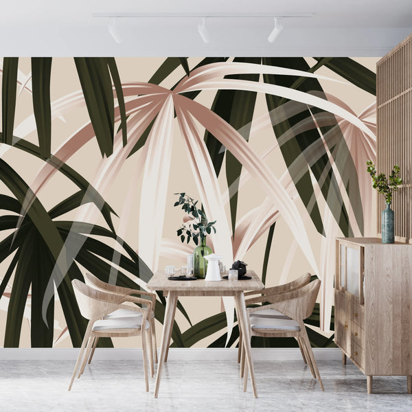 Tropical Plant Wallpaper, Seamless Pattern Mural, Oversized Custom Size Wall Art, Non-Woven, Non-Adhesive, Modern Wall Paper, Removable