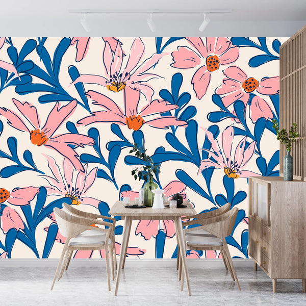 Summer Tropical Wallpaper, Seamless Pattern Mural, Oversized Custom Size Wall Art, Non-Woven, Non-Adhesive, Modern Wall Paper, Removable