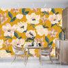 Abstract Floral, Yellow Background Wallpaper, Seamless Pattern Mural, Oversized Custom Size Wall Art, Non-Woven, Non-Adhesive, Modern Wall Paper, Removable