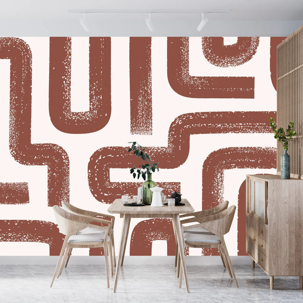 Brown Lines Wallpaper, Seamless Pattern Mural, Oversized Custom Size Wall Art, Non-Woven, Non-Adhesive, Modern Wall Paper, Removable
