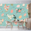Chickens with Abstract Flowers Wallpaper, Seamless Pattern Mural, Oversized Custom Size Wall Art, Non-Woven, Non-Adhesive, Modern Wall Paper, Removable