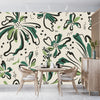 Floral Wallpaper, Black and Green Mural, Oversized Custom Size Wall Art, Non-Woven, Non-Adhesive, Modern Wall Paper, Removable