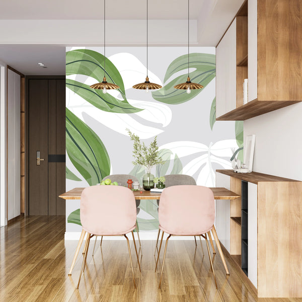 Abstract Art Wallpaper, Tropical Leaves Mural, Oversized Custom Size Wall Art, Non-Woven, Non-Adhesive, Modern Wall Paper, Removable