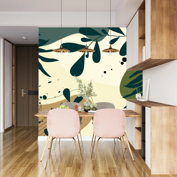 Abstract Wall Decor Wallpaper, Leaf Mural, Oversized Custom Size Wall Art, Non-Woven, Non-Adhesive, Modern Wall Paper, Removable