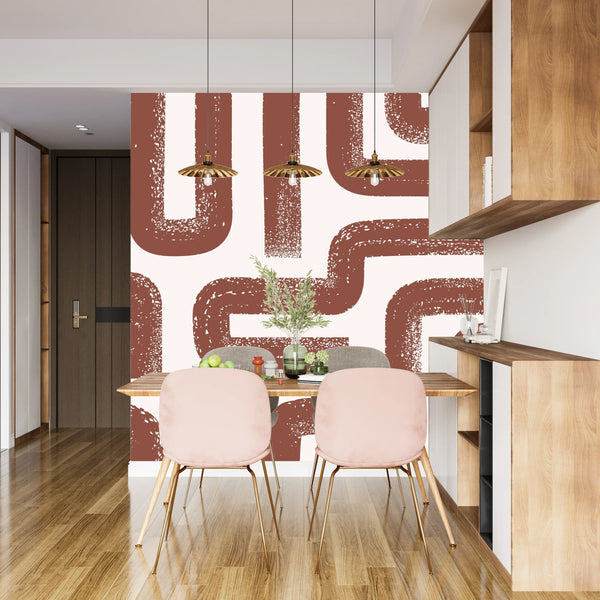 Brown Lines Wallpaper, Seamless Pattern Mural, Oversized Custom Size Wall Art, Non-Woven, Non-Adhesive, Modern Wall Paper, Removable