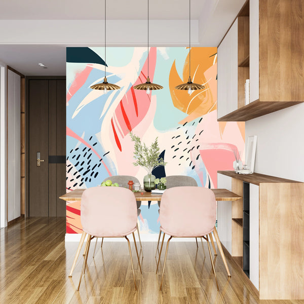 Pastel Abstract Summer Wallpaper, Seamless Pattern Mural, Oversized Custom Size Wall Art, Non-Woven, Non-Adhesive, Modern Wall Paper, Removable