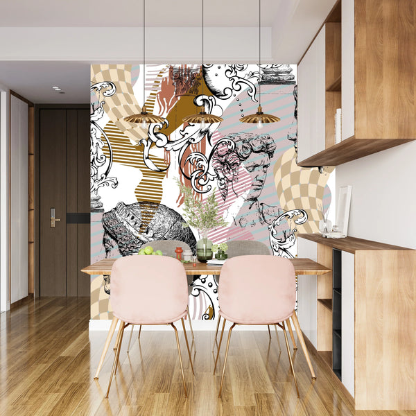 Abstract Sculpture Wallpaper, Seamless Pattern Mural, Oversized Custom Size Wall Art, Non-Woven, Non-Adhesive, Modern Wall Paper, Removable