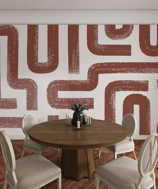 Brown Lines Wallpaper, Seamless Pattern Mural, Oversized Custom Size Wall Art, Non-Woven, Non-Adhesive, Modern Wall Paper, Removable