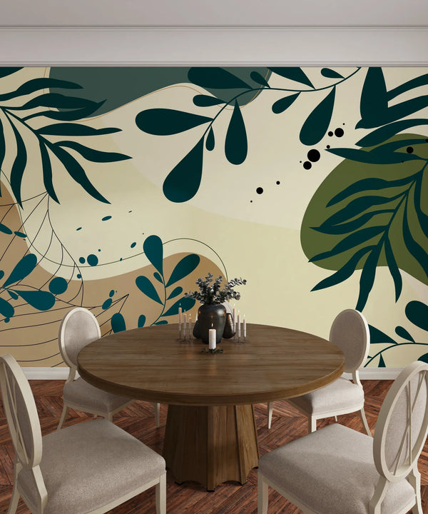 Abstract Wall Decor Wallpaper, Leaf Mural, Oversized Custom Size Wall Art, Non-Woven, Non-Adhesive, Modern Wall Paper, Removable