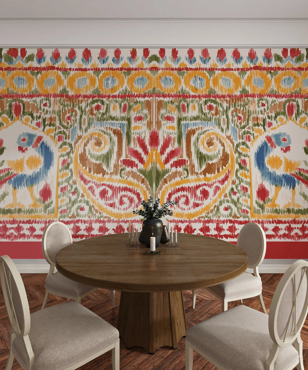 Traditional Ikat Wallpaper, Seamless Pattern Mural, Oversized Custom Size Wall Art, Non-Woven, Non-Adhesive, Modern Wall Paper, Removable