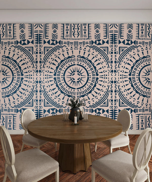 Tribal Aztec Wallpaper, Seamless Pattern Mural, Oversized Custom Size Wall Art, Non-Woven, Non-Adhesive, Modern Wall Paper, Removable