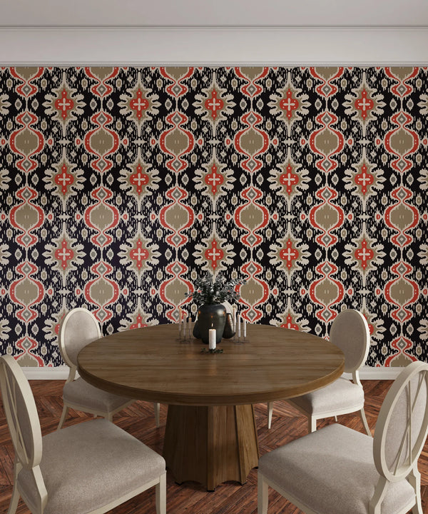 Ikat Tribal Ethnic Wallpaper, Seamless Pattern Mural, Oversized Custom Size Wall Art, Non-Woven, Non-Adhesive, Modern Wall Paper, Removable
