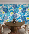 Tropical Design, Blue Wallpaper, Seamless Pattern Mural, Oversized Custom Size Wall Art, Non-Woven, Non-Adhesive, Modern Wall Paper, Removable