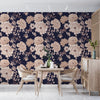 White and Gold Blooming Flowers Wallpaper, Dark Seamless Pattern Mural, Oversized Custom Size Wall Art, Non-Woven, Non-Adhesive, Modern Wall Paper, Removable