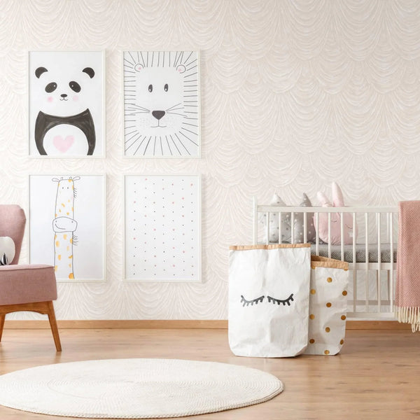 Elegant Beige Embossed Wallpaper, Home Wall Decor, Aesthetic Wallpaper, Textured Wallcovering Non-Adhesive- 41.7”W X 393”H - Walloro High End Wallcoverings & More