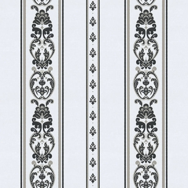Elegant Deep Embossed Striped Wallpaper, Black and White Damask 3D Textured Wallcovering, Traditional, Large 114 sq ft Roll, Accent Wall - Walloro High End Wallcoverings & More