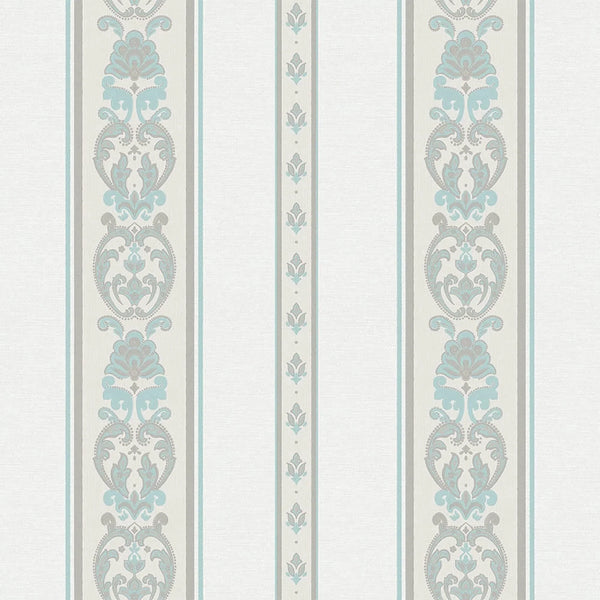 Elegant Deep Embossed Striped Wallpaper, Shiny Light Blue Damask 3D Textured Wallcovering, Traditional, Large 114 sq ft Roll, Accent Wall - Walloro High End Wallcoverings & More