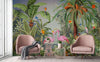 Flamingo Nature Theme Wall Mural, Green Forest Wallpaper, Custom Wall Mural, Wall Poster Home Interior Decor, Non-Adhesive, Non-Woven, Washable, Removable - Walloro High End Wallcoverings & More