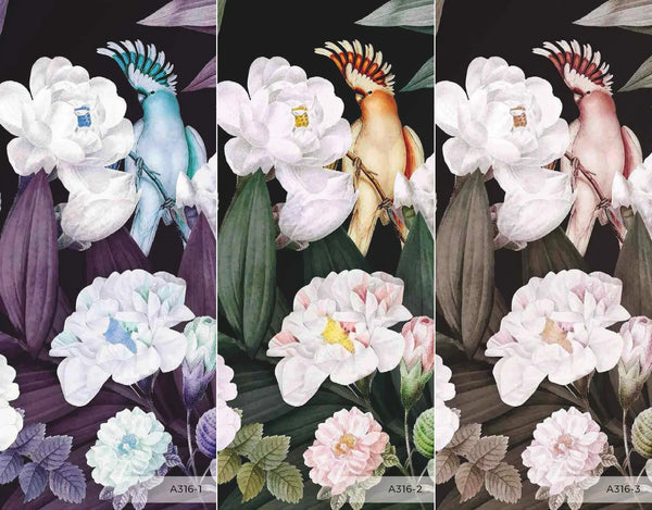 Floral Wall Mural, Green Peony Flower Parrot Wall Mural Art, Big Size Customizable Bird Theme, Non-Adhesive, Removable Wallpaper, Black, Washable, Home Interior Decor Wall Art - Walloro High End Wallcoverings & More