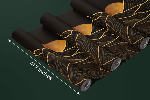 Mountain Gold Line Art Wallpaper, Black Background Mural, Oversized Custom Size Wall Art, Non-Woven, Non-Adhesive, Modern Wall Paper, Removable