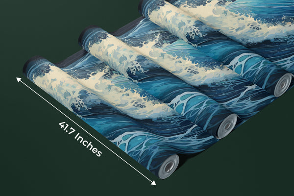 Big Wave in a Raging Sea Wallpaper, Oil Painting Mural, Oversized Custom Size Wall Art, Non-Woven, Non-Adhesive, Modern Wall Paper, Removable