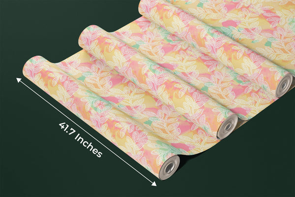 White Leaf Branches Wallpaper, Colorful Background Mural, Oversized Custom Size Wall Art, Non-Woven, Non-Adhesive, Modern Wall Paper, Removable