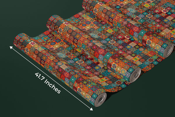 Colorful Vintage Floral and Mandala Elements Wallpaper, Seamless Pattern Mural, Oversized Custom Size Wall Art, Non-Woven, Non-Adhesive, Modern Wall Paper, Removable