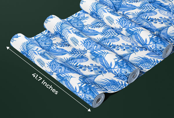 Blue Tropic Plants Wallpaper, Aquamarine Tropical Mural, Oversized Custom Size Wall Art, Non-Woven, Non-Adhesive, Modern Wall Paper, Removable