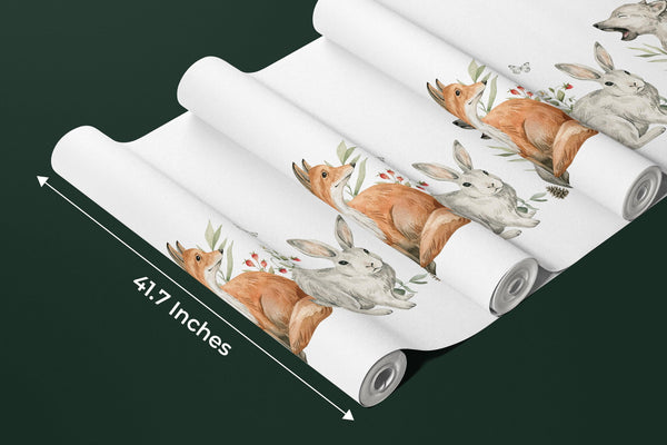 Watercolor Animals Wallpaper, White Background Mural, Oversized Custom Size Wall Art, Non-Woven, Non-Adhesive, Modern Wall Paper, Removable