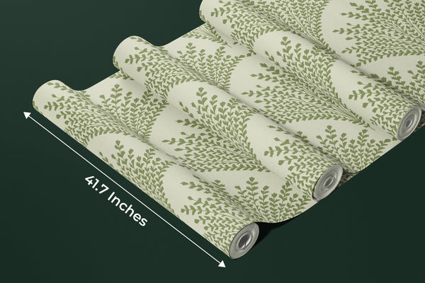 Bouquet of Leaves Wallpaper, Pastel Green Mural, Oversized Custom Size Wall Art, Non-Woven, Non-Adhesive, Modern Wall Paper, Removable