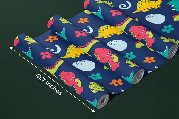 Cartoon Dinosaurs Wallpaper, Childish Seamless Pattern Mural, Oversized Custom Size Wall Art, Non-Woven, Non-Adhesive, Modern Wall Paper, Removable