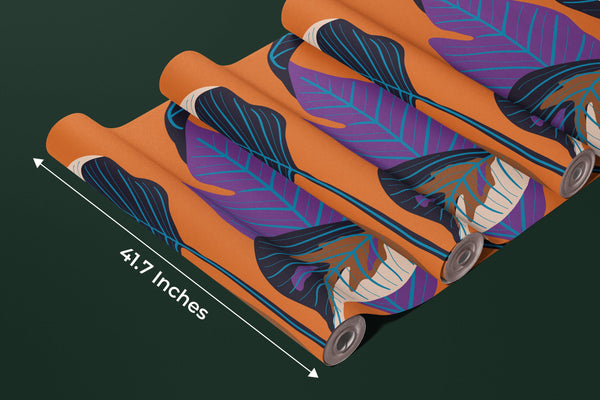 Luxury Leaf Wallpaper, Art Deco Mural, Oversized Custom Size Wall Art, Non-Woven, Non-Adhesive, Modern Wall Paper, Removable