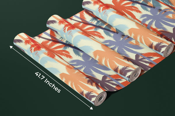 Tropical Summer Print with Palms Wallpaper, Seamless Pattern Mural, Oversized Custom Size Wall Art, Non-Woven, Non-Adhesive, Modern Wall Paper, Removable