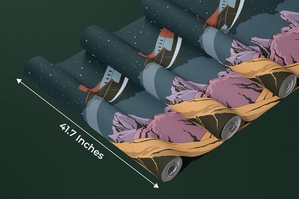 Deep Space Planet Wallpaper, Retro Future Style Mural, Oversized Custom Size Wall Art, Non-Woven, Non-Adhesive, Modern Wall Paper, Removable
