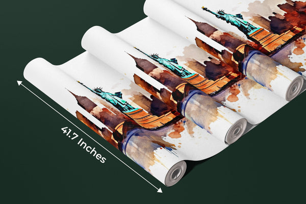 New York Wallpaper, Watercolor Mural, Oversized Custom Size Wall Art, Non-Woven, Non-Adhesive, Modern Wall Paper, Removable