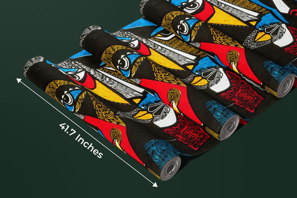 Modern Surreal Wallpaper, Linocut Style Mural, Oversized Custom Size Wall Art, Non-Woven, Non-Adhesive, Modern Wall Paper, Removable