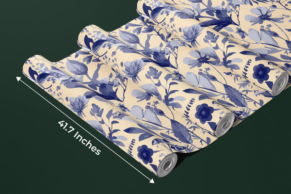 Purple Floral Wallpaper, Seamless Pattern Mural, Oversized Custom Size Wall Art, Non-Woven, Non-Adhesive, Modern Wall Paper, Removable