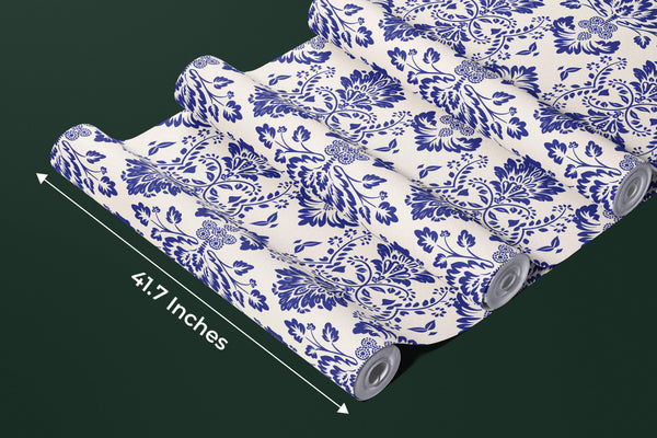 Ikat Floral Paisley Wallpaper, White Background Mural, Oversized Custom Size Wall Art, Non-Woven, Non-Adhesive, Modern Wall Paper, Removable