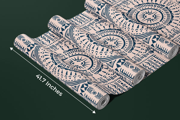 Tribal Aztec Wallpaper, Seamless Pattern Mural, Oversized Custom Size Wall Art, Non-Woven, Non-Adhesive, Modern Wall Paper, Removable